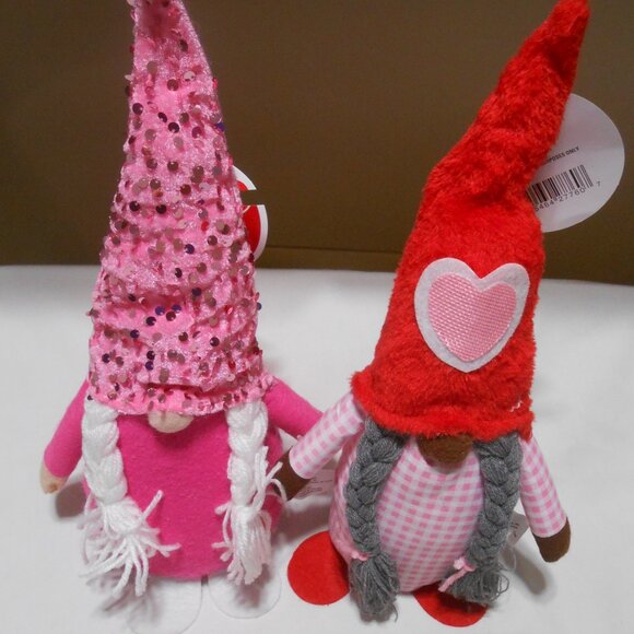 2 NEW Valentine's Day Decorative weighted Gnomes pink & red w/ braids 15" ππ - Picture 2 of 9